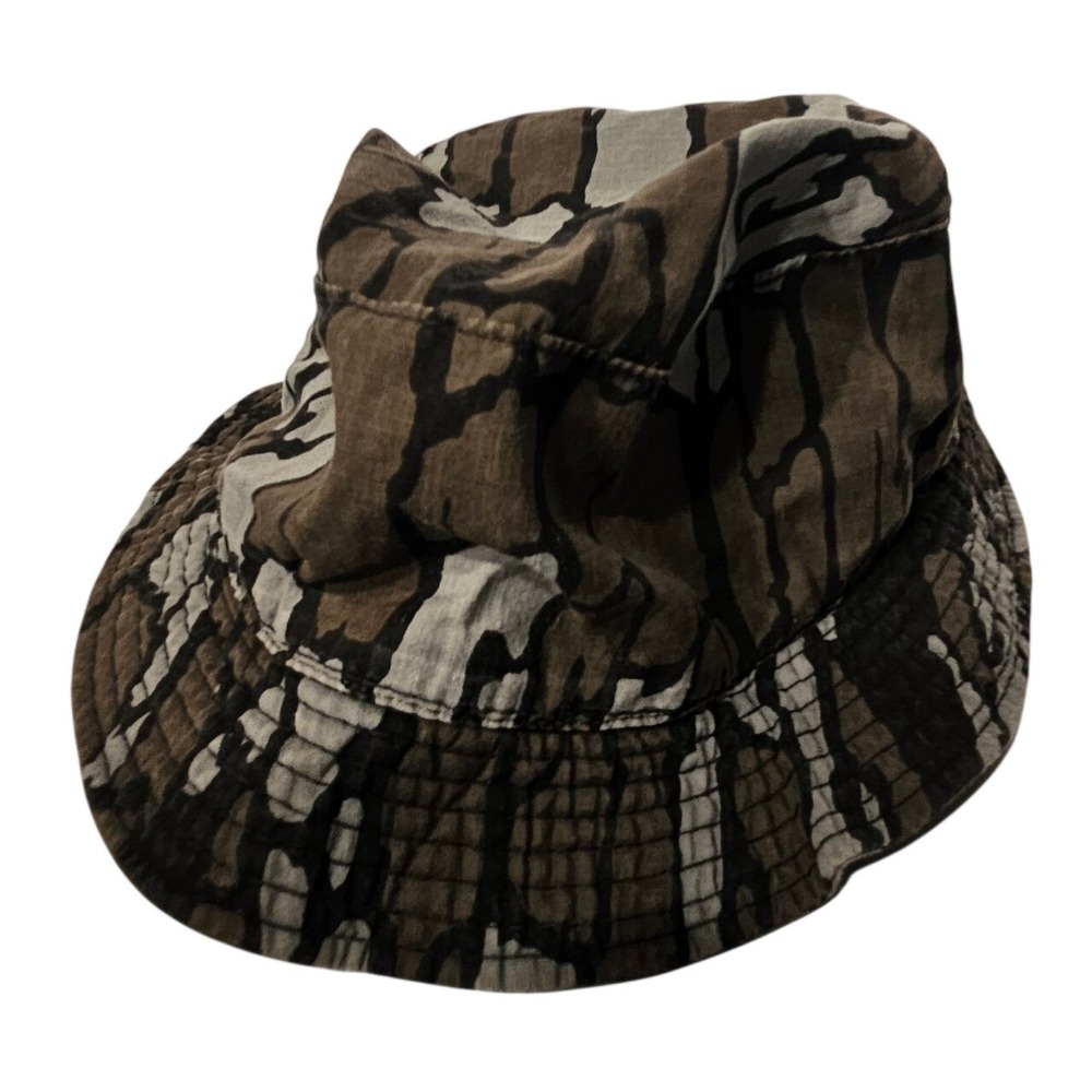 ETC Bark Camo Bucket Vintage Hat OS Brown Hunting Mesh Face Veil Mask Realtree